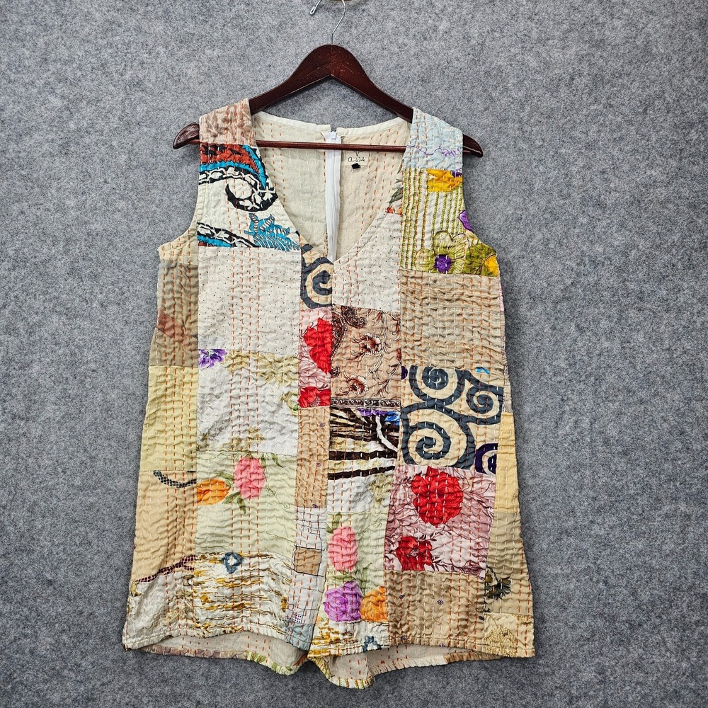 Womens‎ Patchwork Romper Medium Beige Boho Quilted Artsy Hippie ANNA WADE 19x30